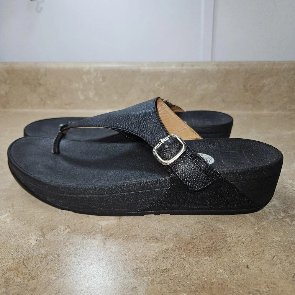FitFlop Sandals Womens‎ Size 9 Black Thong Wedge Microwobbleboard 458-001